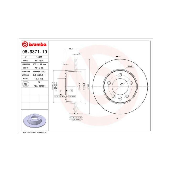 Stabdžių diskas BREMBO 08.9371.10
