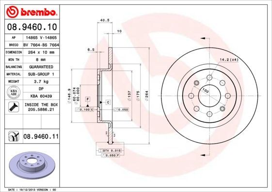 Stabdžių diskas BREMBO 08.9460.10