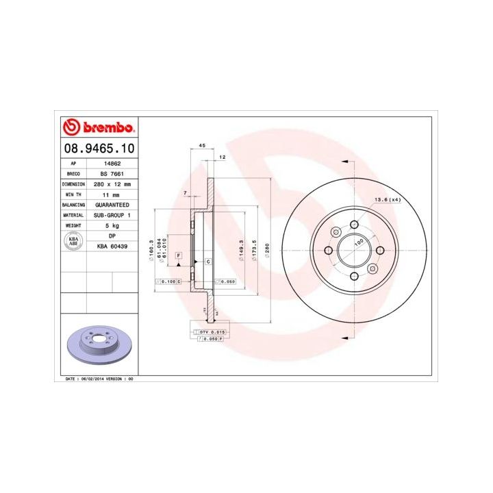 Stabdžių diskas BREMBO 08.9465.10