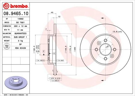 Stabdžių diskas BREMBO 08.9465.10