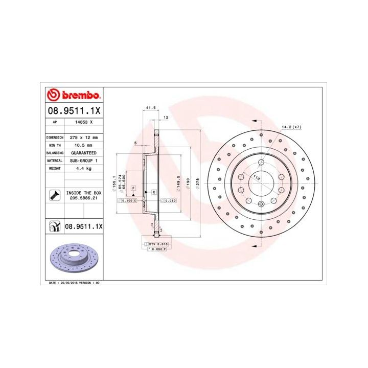 Stabdžių diskas BREMBO 08.9511.1X