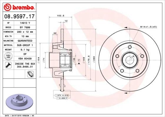 Stabdžių diskas BREMBO 08.9597.17