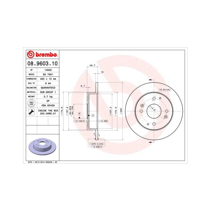 Stabdžių diskas BREMBO 08.9603.10