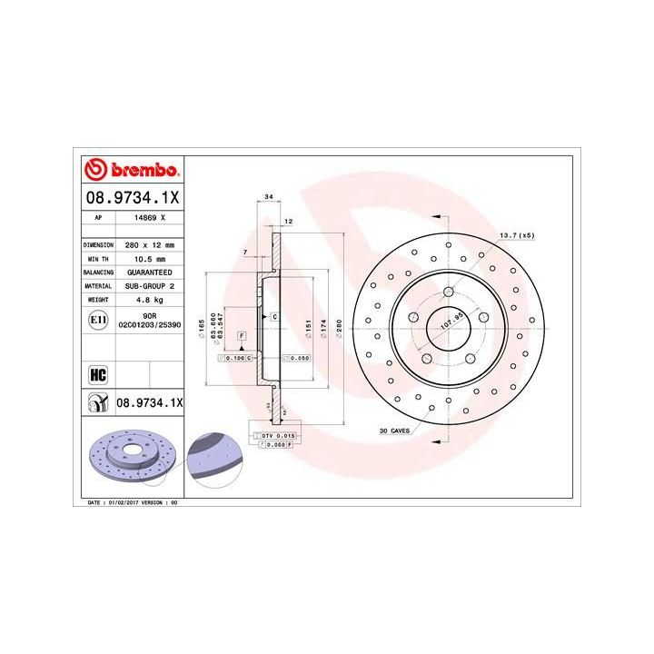 Stabdžių diskas BREMBO 08.9734.1X