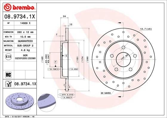 Stabdžių diskas BREMBO 08.9734.1X