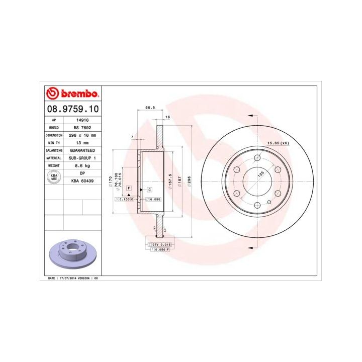 Stabdžių diskas BREMBO 08.9759.10
