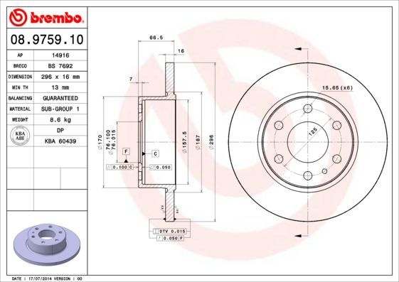Stabdžių diskas BREMBO 08.9759.10