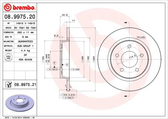Stabdžių diskas BREMBO 08.9975.21