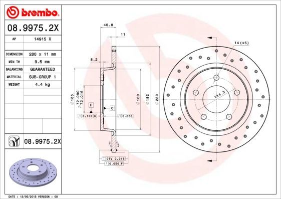 Stabdžių diskas BREMBO 08.9975.2X