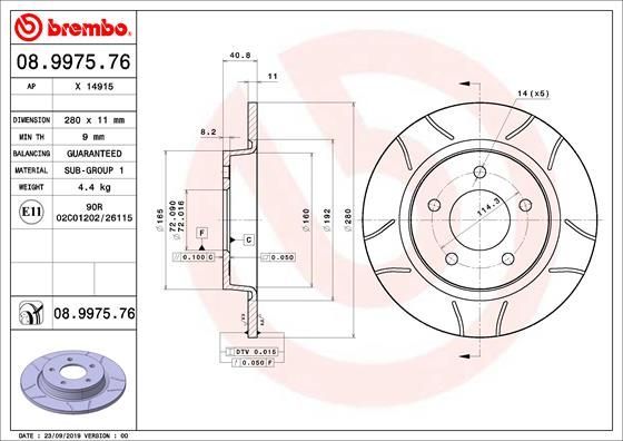 Stabdžių diskas BREMBO 08.9975.76