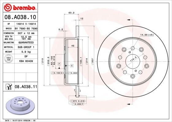Stabdžių diskas BREMBO 08.A038.10