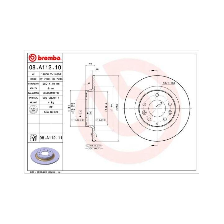 Stabdžių diskas BREMBO 08.A112.10
