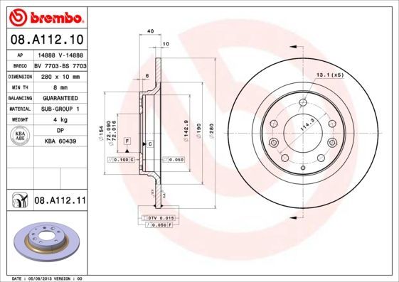 Stabdžių diskas BREMBO 08.A112.10