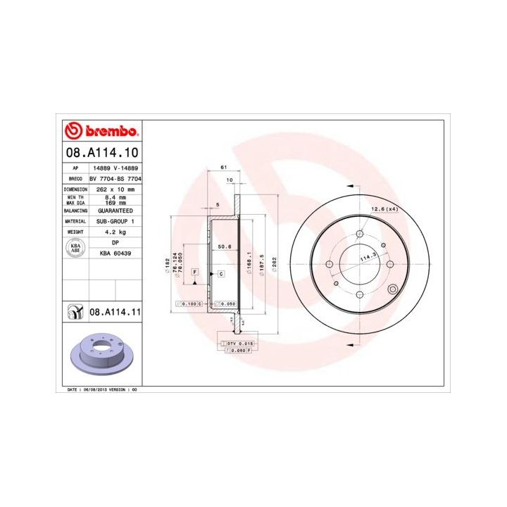 Stabdžių diskas BREMBO 08.A114.10