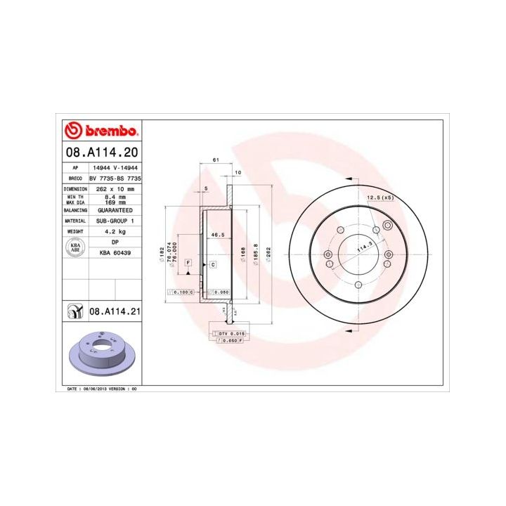 Stabdžių diskas BREMBO 08.A114.21