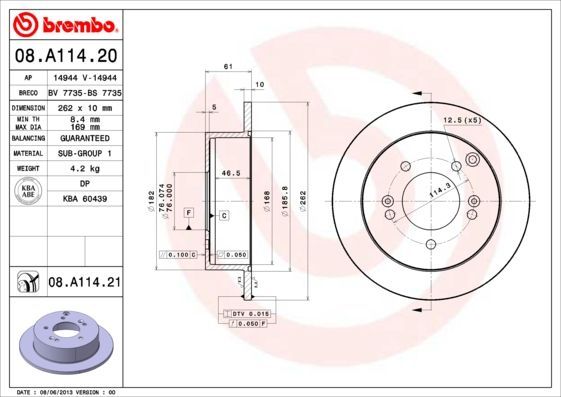 Stabdžių diskas BREMBO 08.A114.21