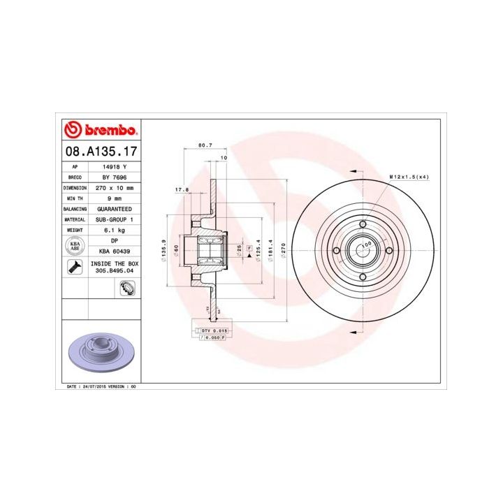Stabdžių diskas BREMBO 08.A135.17