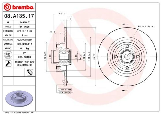 Stabdžių diskas BREMBO 08.A135.17