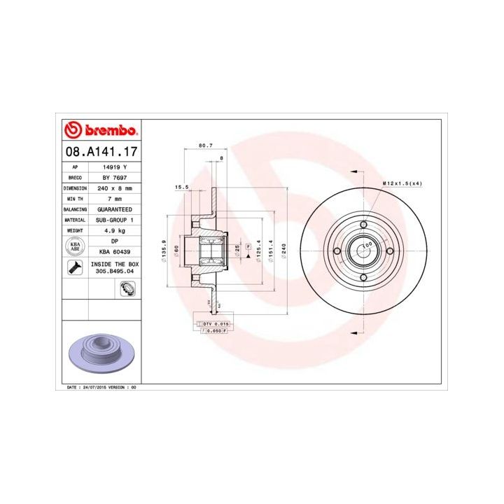 Stabdžių diskas BREMBO 08.A141.17
