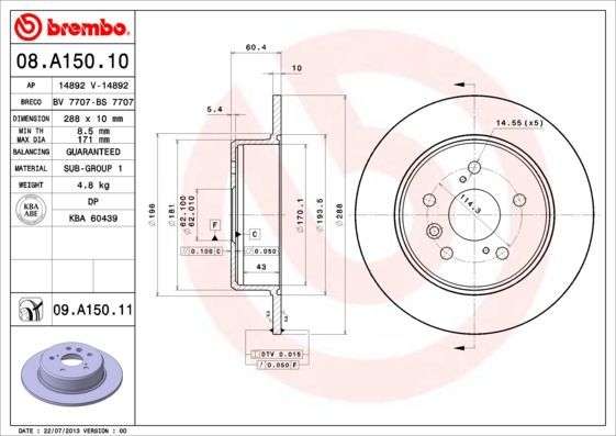 Stabdžių diskas BREMBO 08.A150.10