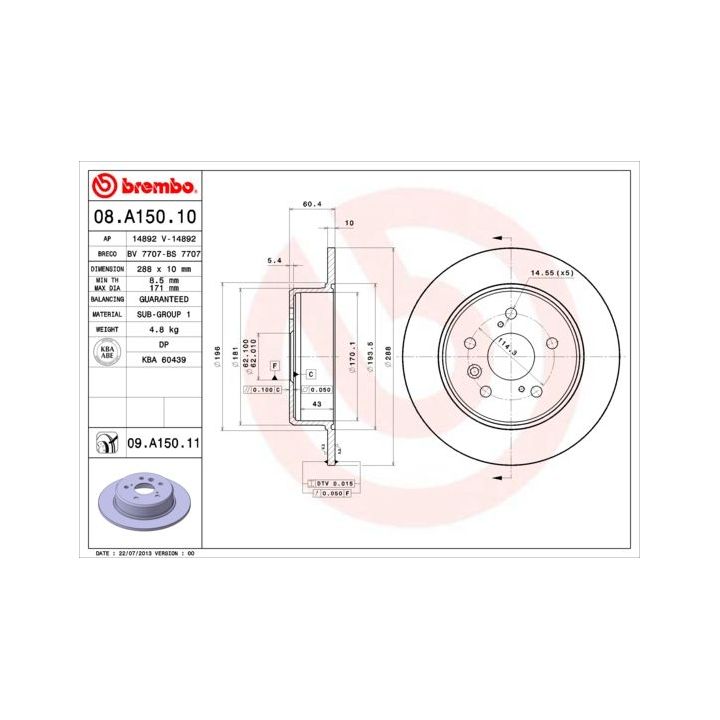 Stabdžių diskas BREMBO 08.A150.11