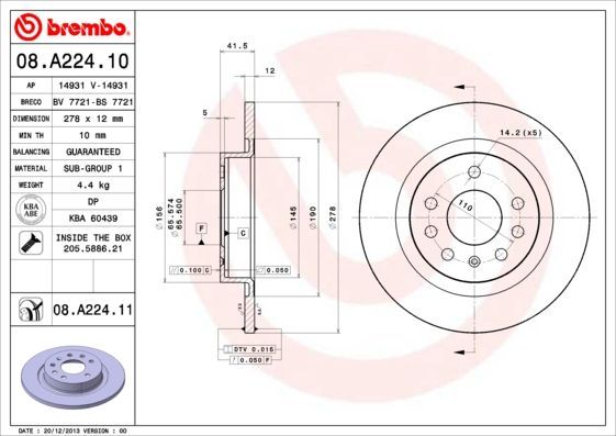 Stabdžių diskas BREMBO 08.A224.10