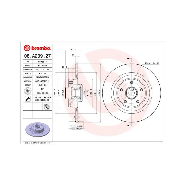 Stabdžių diskas BREMBO 08.A239.27