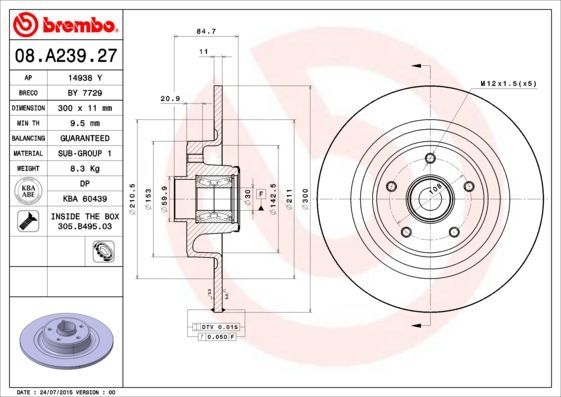 Stabdžių diskas BREMBO 08.A239.27
