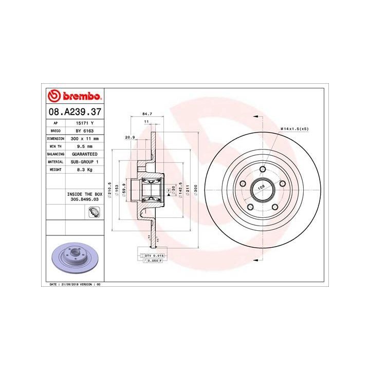 Stabdžių diskas BREMBO 08.A239.37