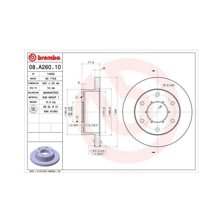 Stabdžių diskas BREMBO 08.A260.10