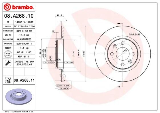 Stabdžių diskas BREMBO 08.A268.10