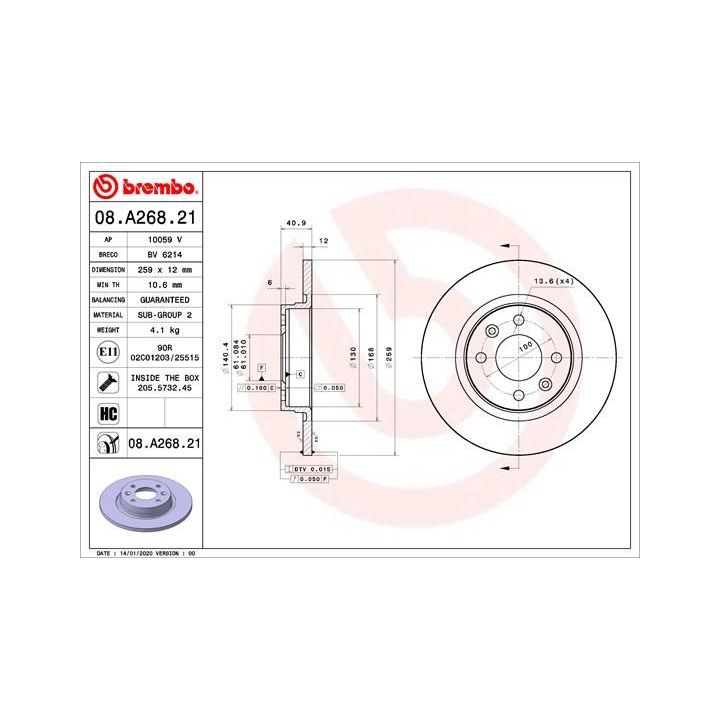 Stabdžių diskas BREMBO 08.A268.21