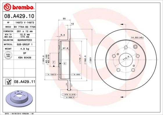 Stabdžių diskas BREMBO 08.A429.10