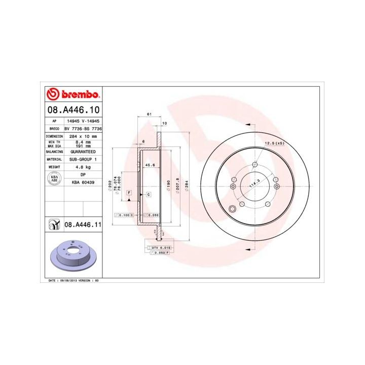 Stabdžių diskas BREMBO 08.A446.11
