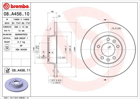Stabdžių diskas BREMBO 08.A456.11