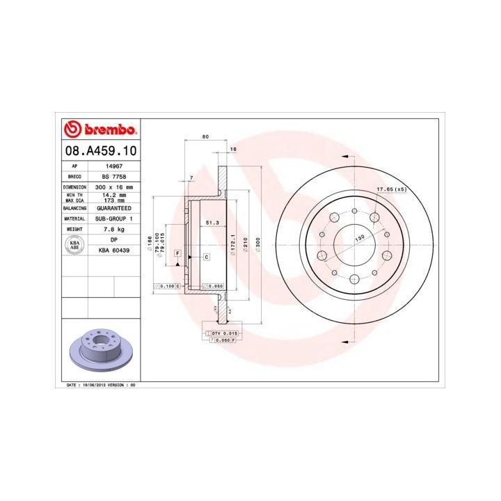 Stabdžių diskas BREMBO 08.A459.10