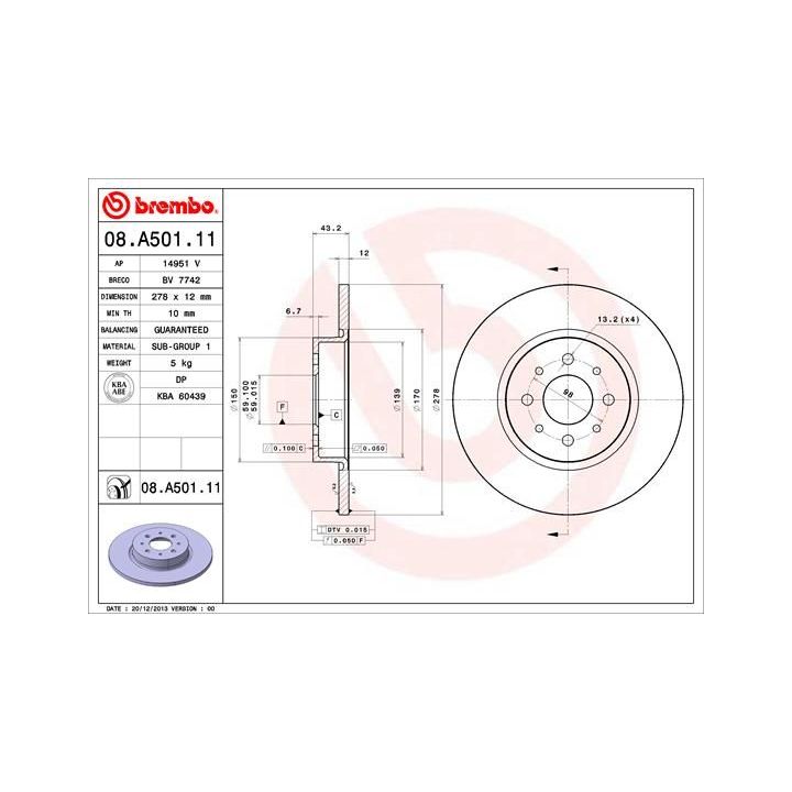 Stabdžių diskas BREMBO 08.A501.11