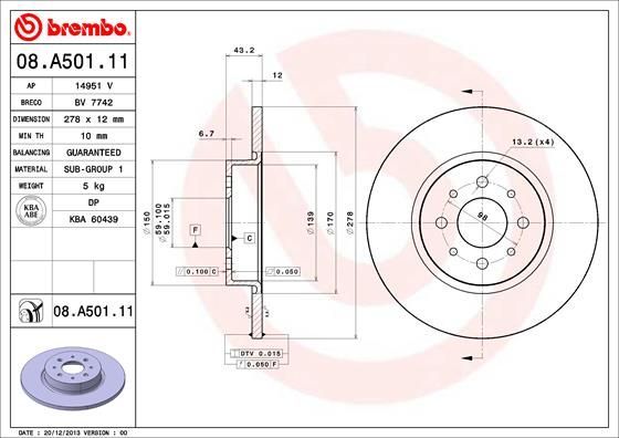 Stabdžių diskas BREMBO 08.A501.11