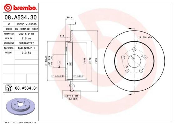 Stabdžių diskas BREMBO 08.A534.30
