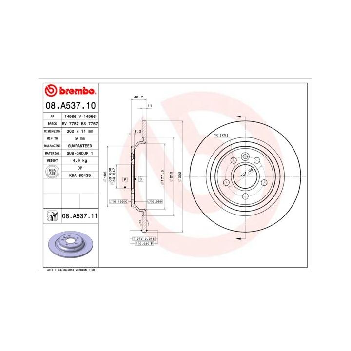 Stabdžių diskas BREMBO 08.A537.11