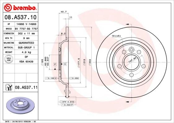 Stabdžių diskas BREMBO 08.A537.11