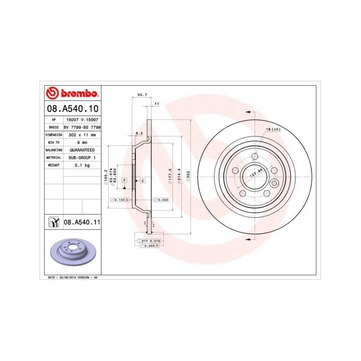 Stabdžių diskas BREMBO 08.A540.11
