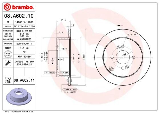 Stabdžių diskas BREMBO 08.A602.10