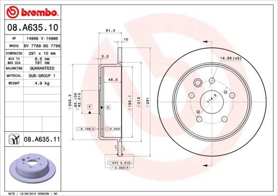 Stabdžių diskas BREMBO 08.A635.11