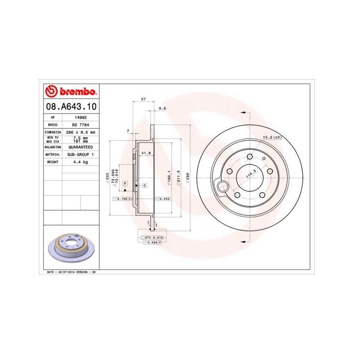 Stabdžių diskas BREMBO 08.A643.10