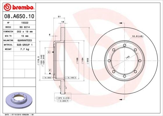 Stabdžių diskas BREMBO 08.A650.10