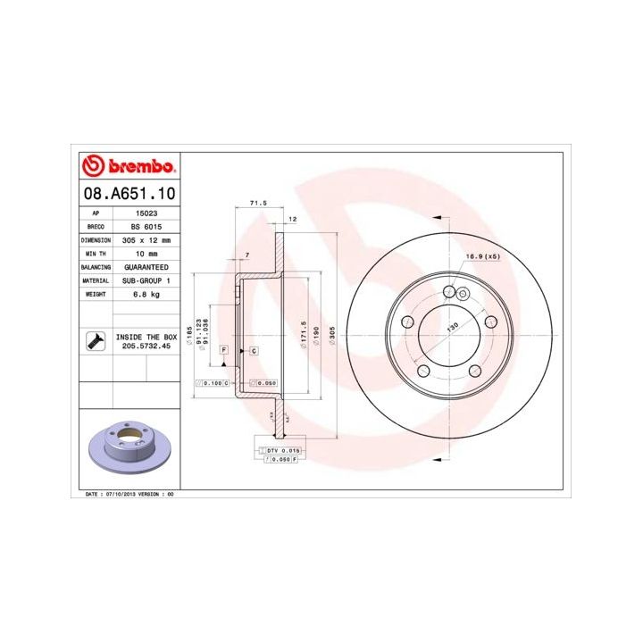 Stabdžių diskas BREMBO 08.A651.10