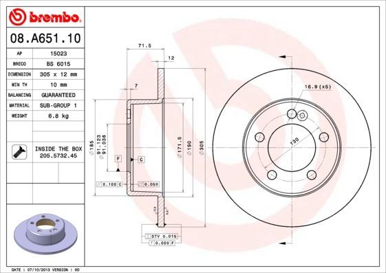 Stabdžių diskas BREMBO 08.A651.10