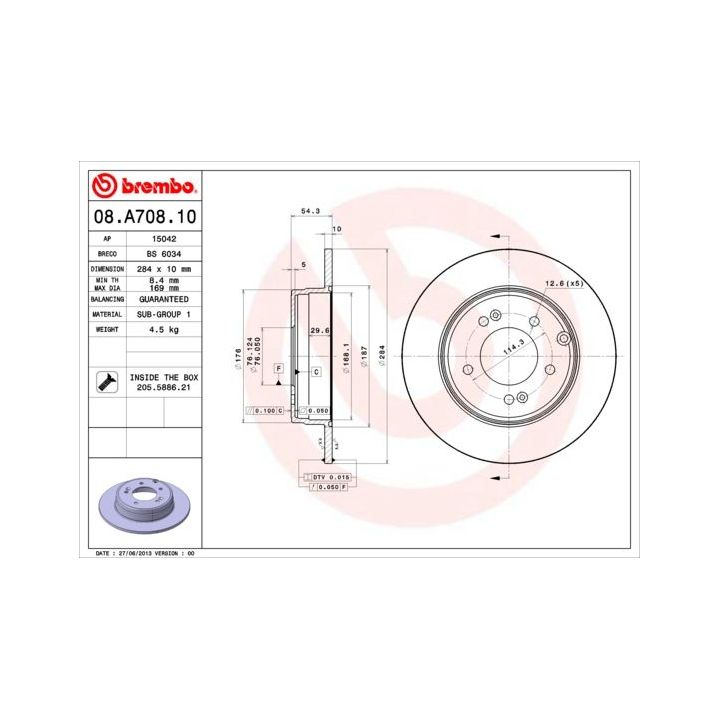 Stabdžių diskas BREMBO 08.A708.10
