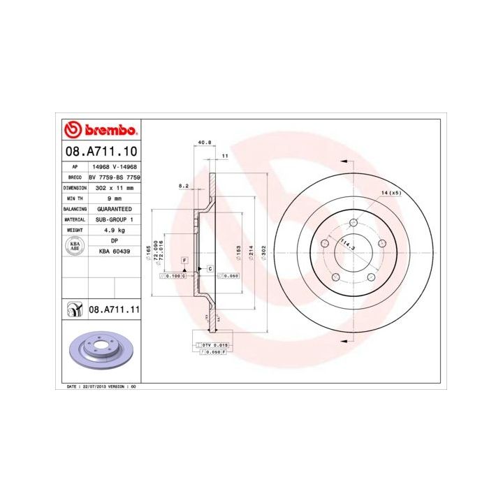 Stabdžių diskas BREMBO 08.A711.11